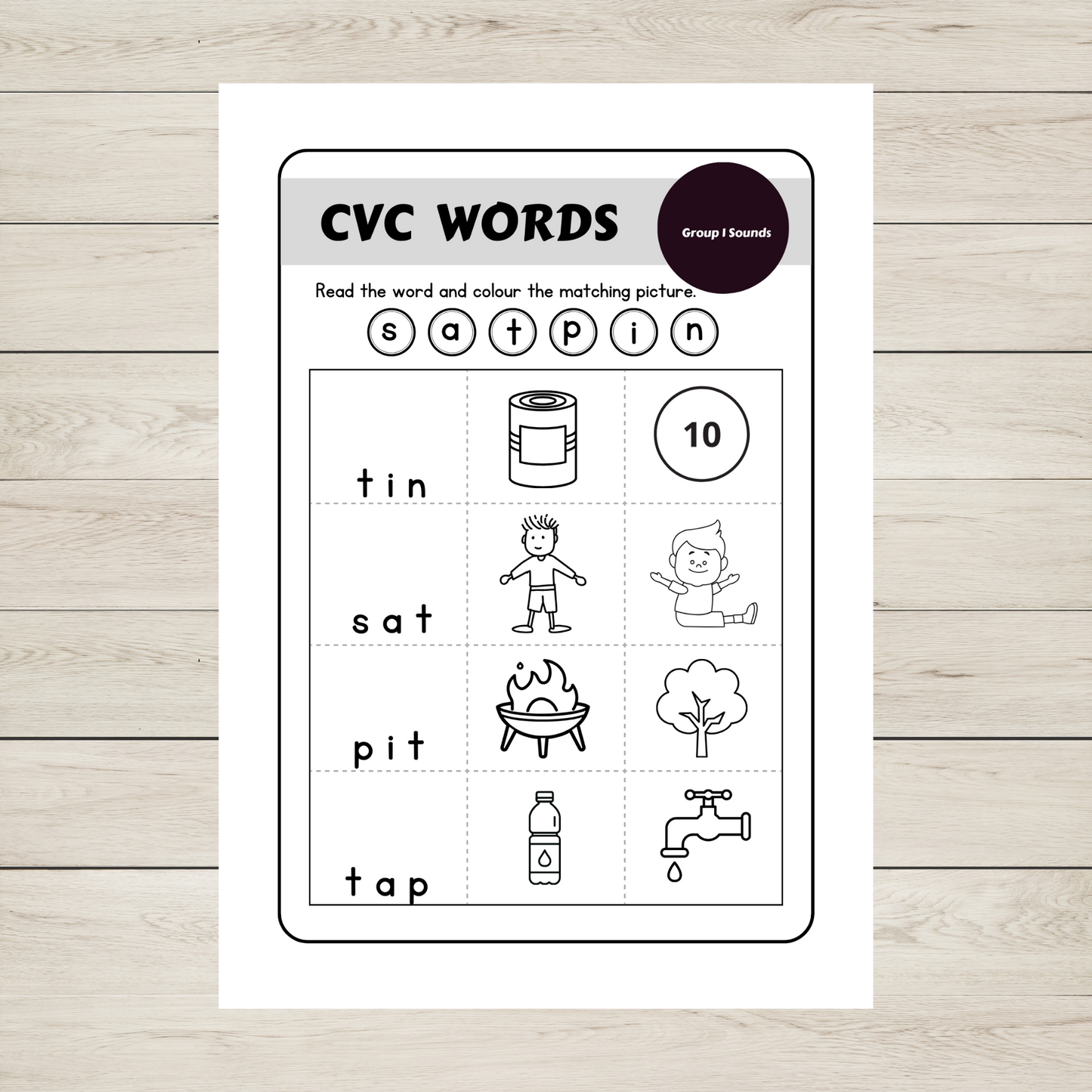 "CVC Words Worksheets for Jolly Phonics Group 1 sounds."