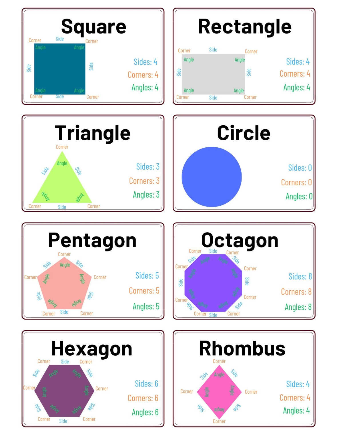 Printable Shape Flash Cards