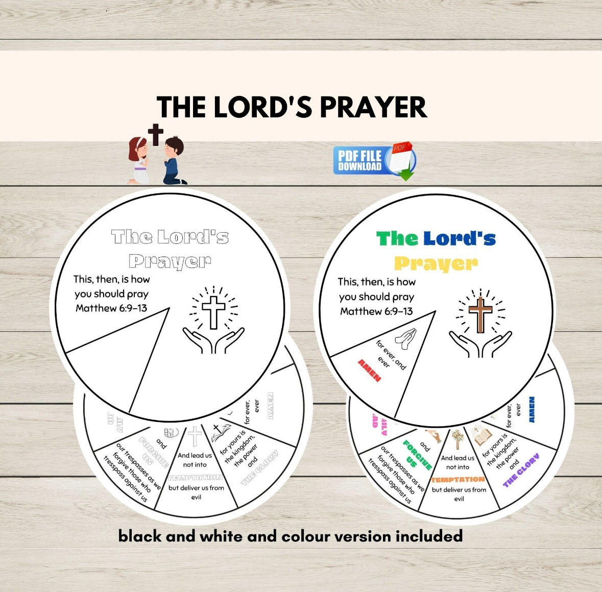 Printable Lord’s Prayer wheel craft for Sunday School.