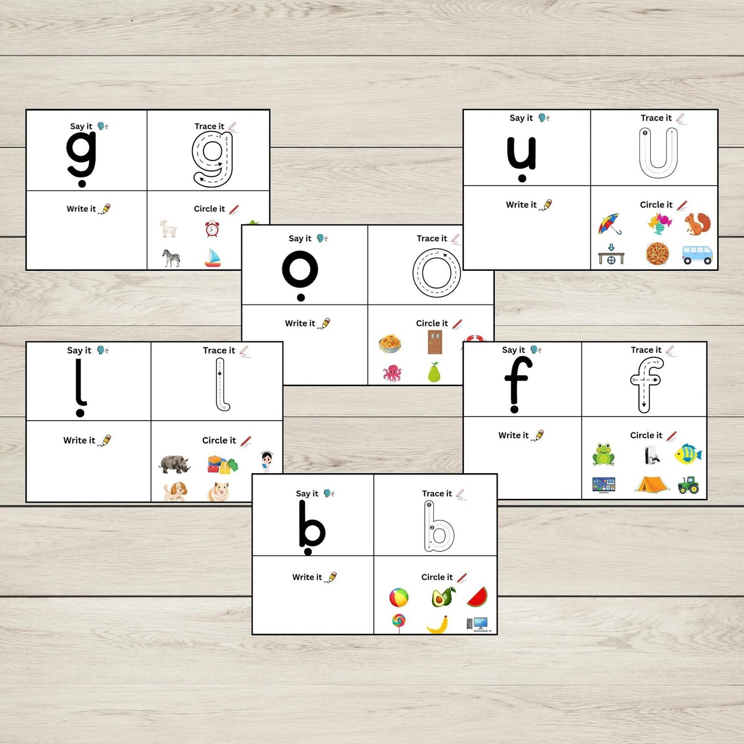 Educational activity boards with the sounds GOULFB.