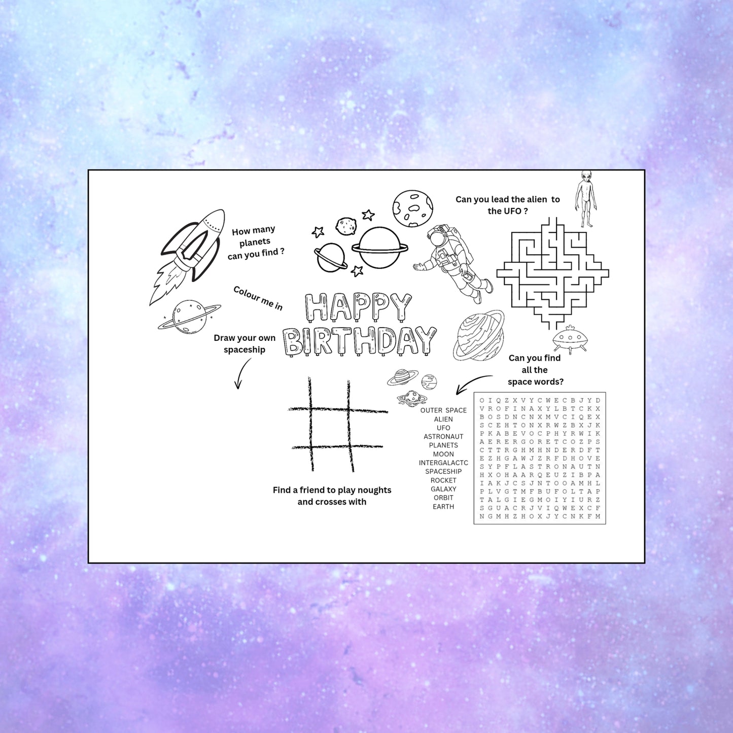 "a kids space printable activity sheet."