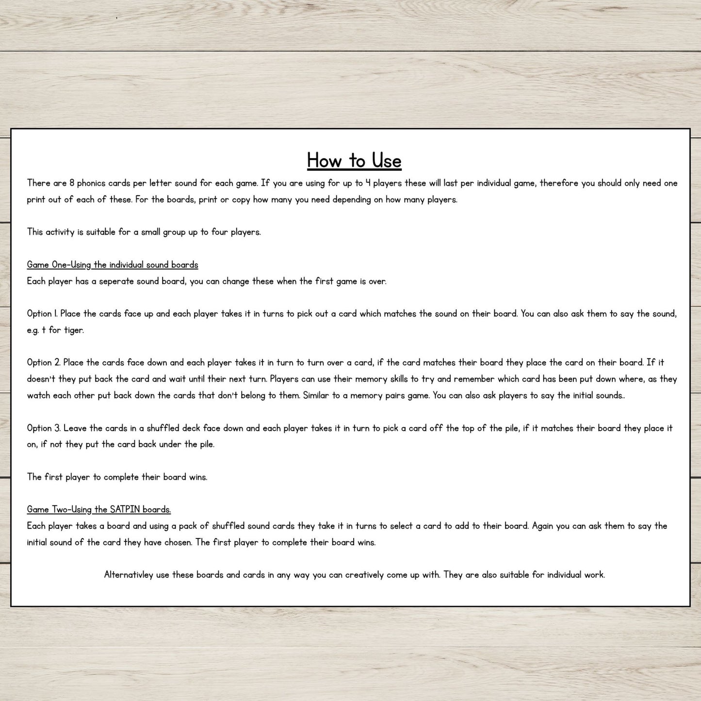 SATPIN Phonics Beginning Sounds Activity Game