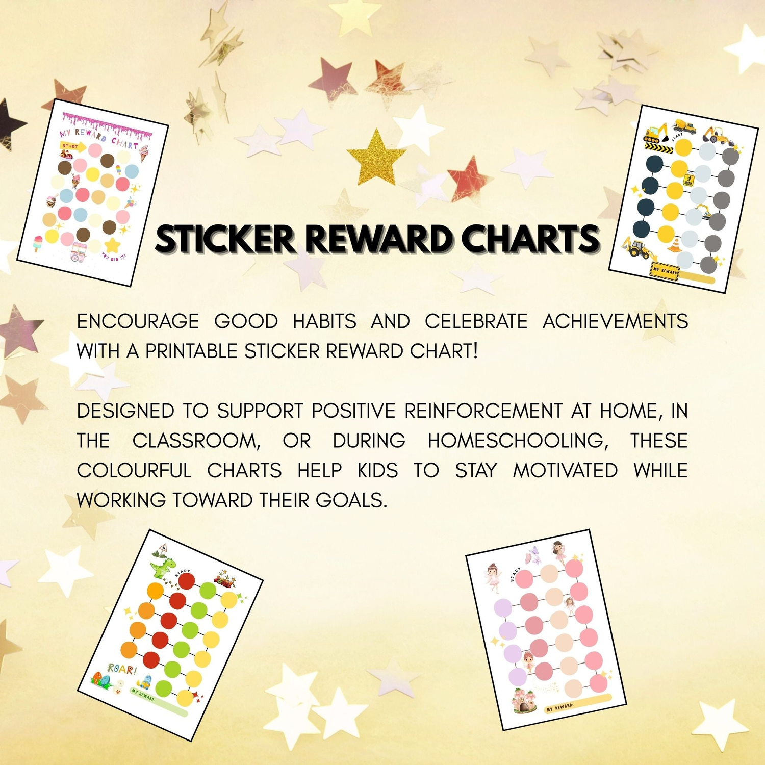 Printable Reward Charts for Kids-PDF Digital Download.
