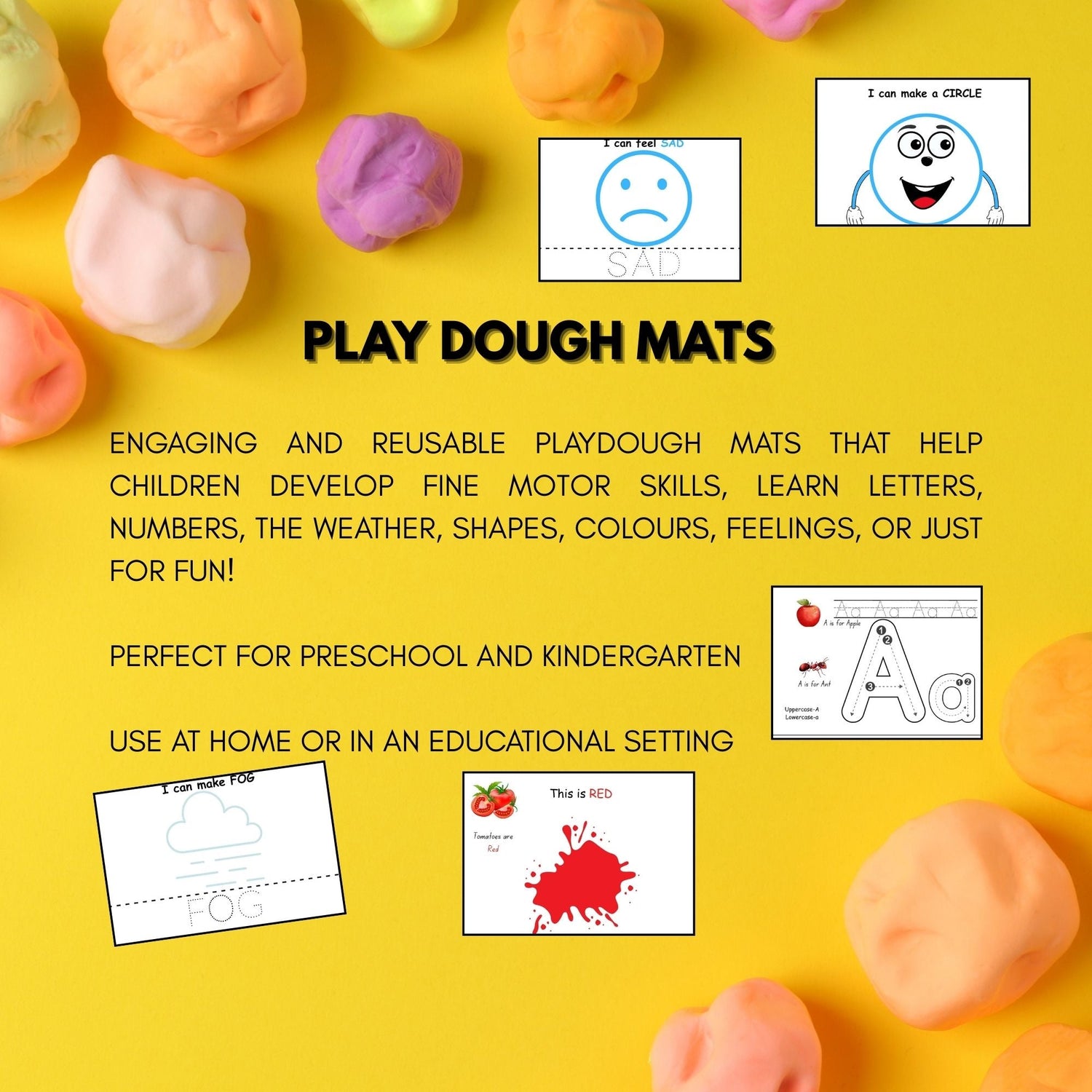 Reusable play dough mats printable for classroom or home school use.