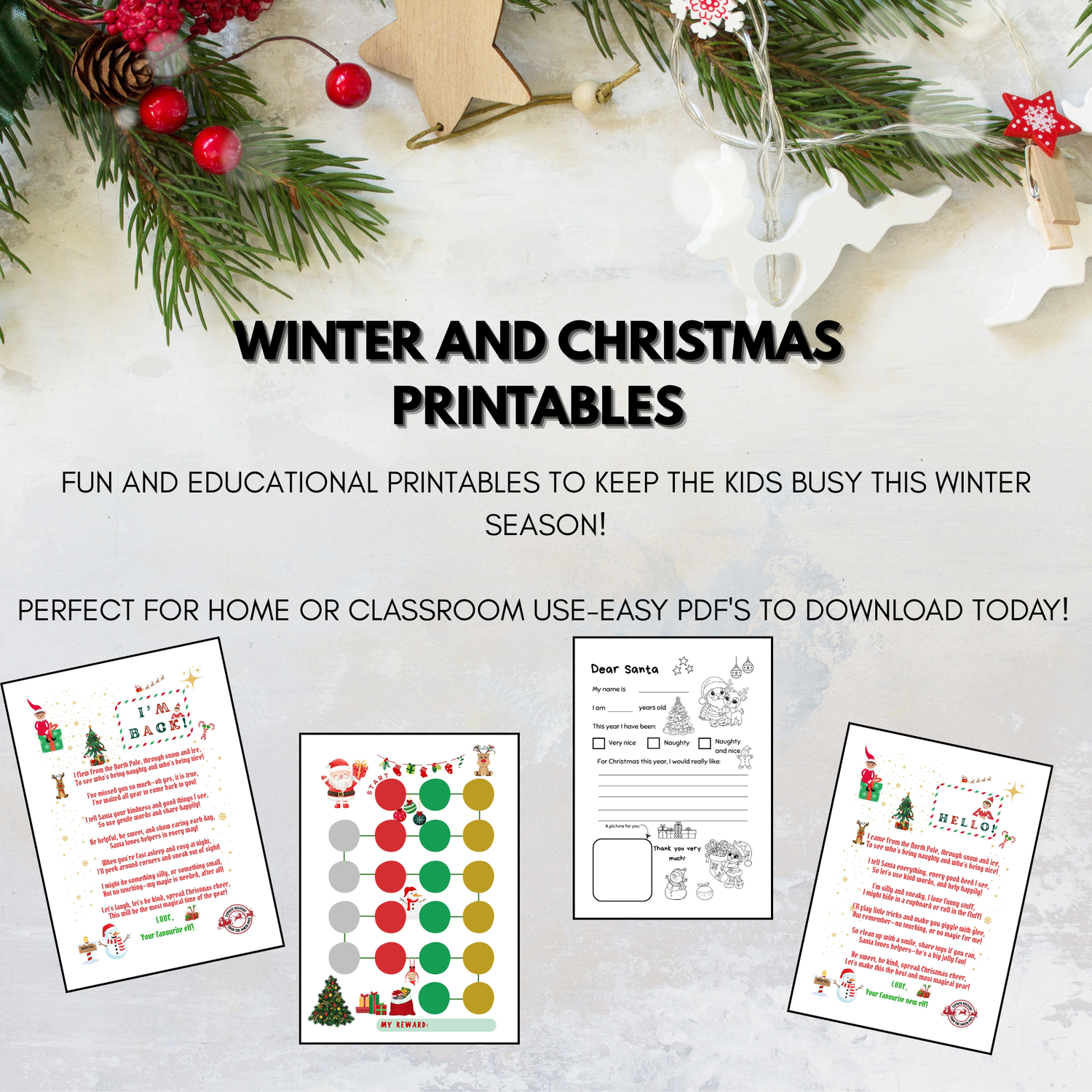 A Winter and Christmas Printables advert . 