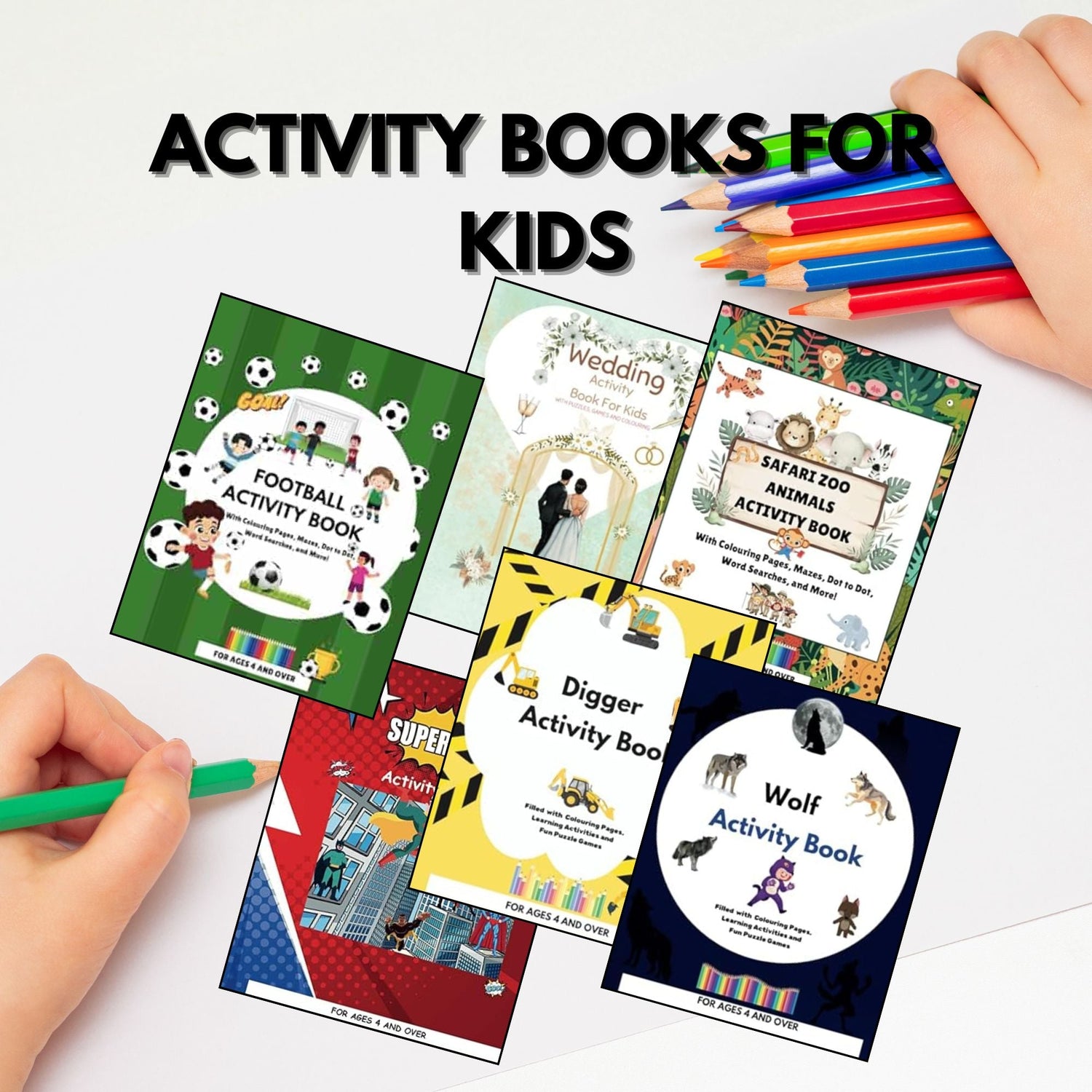 Printable fun educational kids activity books with puzzles and colouring pages.