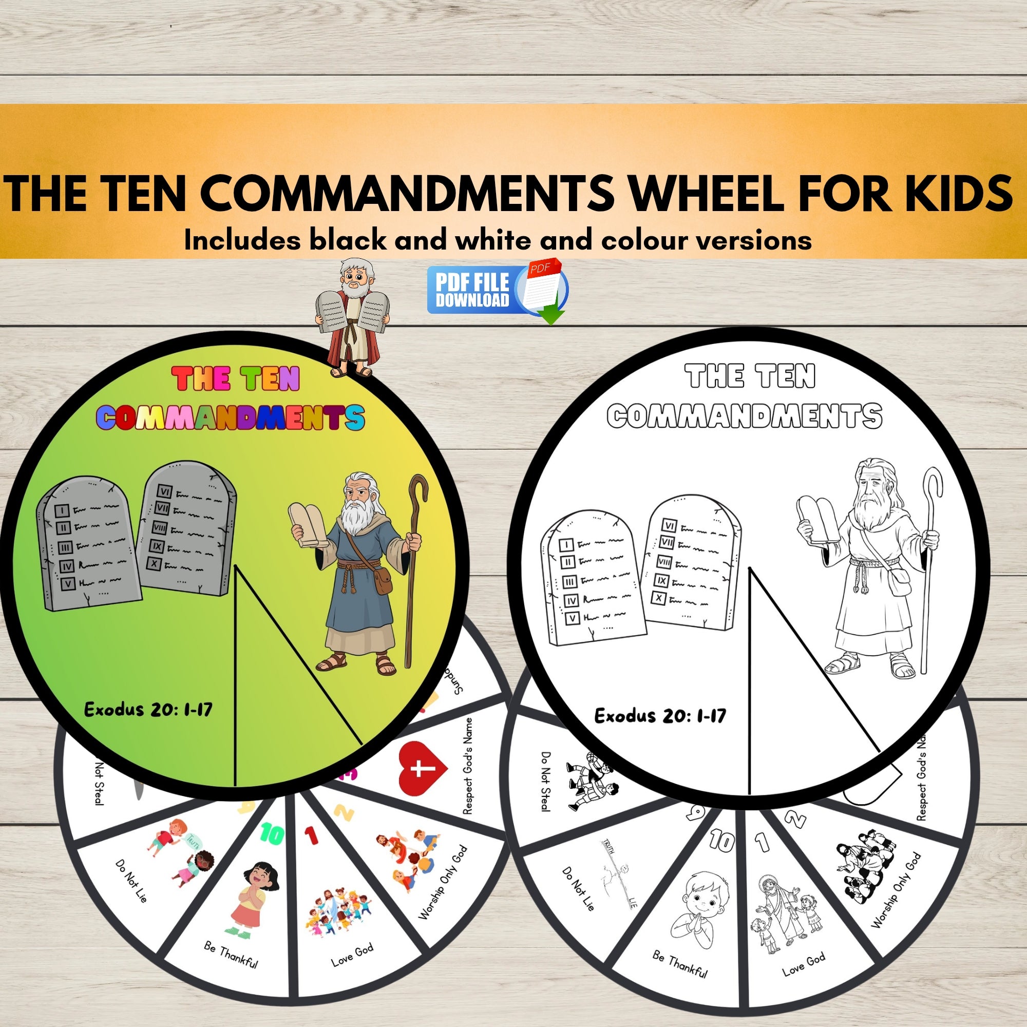 10 Commandments Printable Wheel Craft - Kids Bible Activity ...