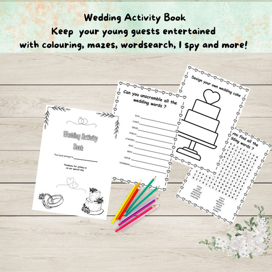 "A printable wedding activity book to entertain children at a wedding."