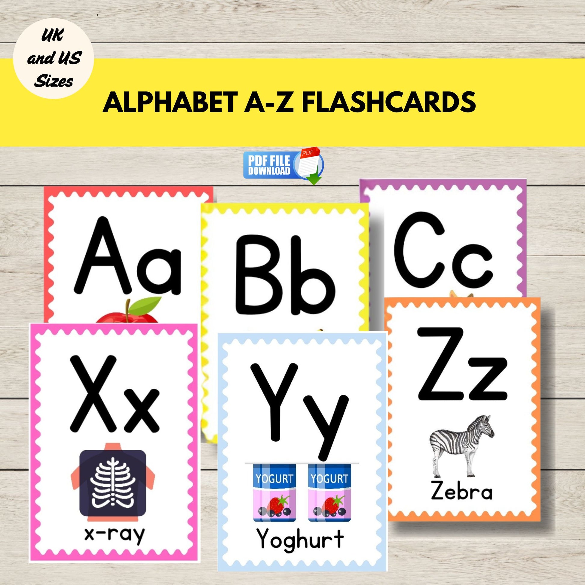 Printable Alphabet A-Z Flashcards for Early Learners.