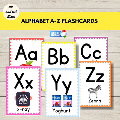 Printable Alphabet A-Z Flashcards for Early Learners.