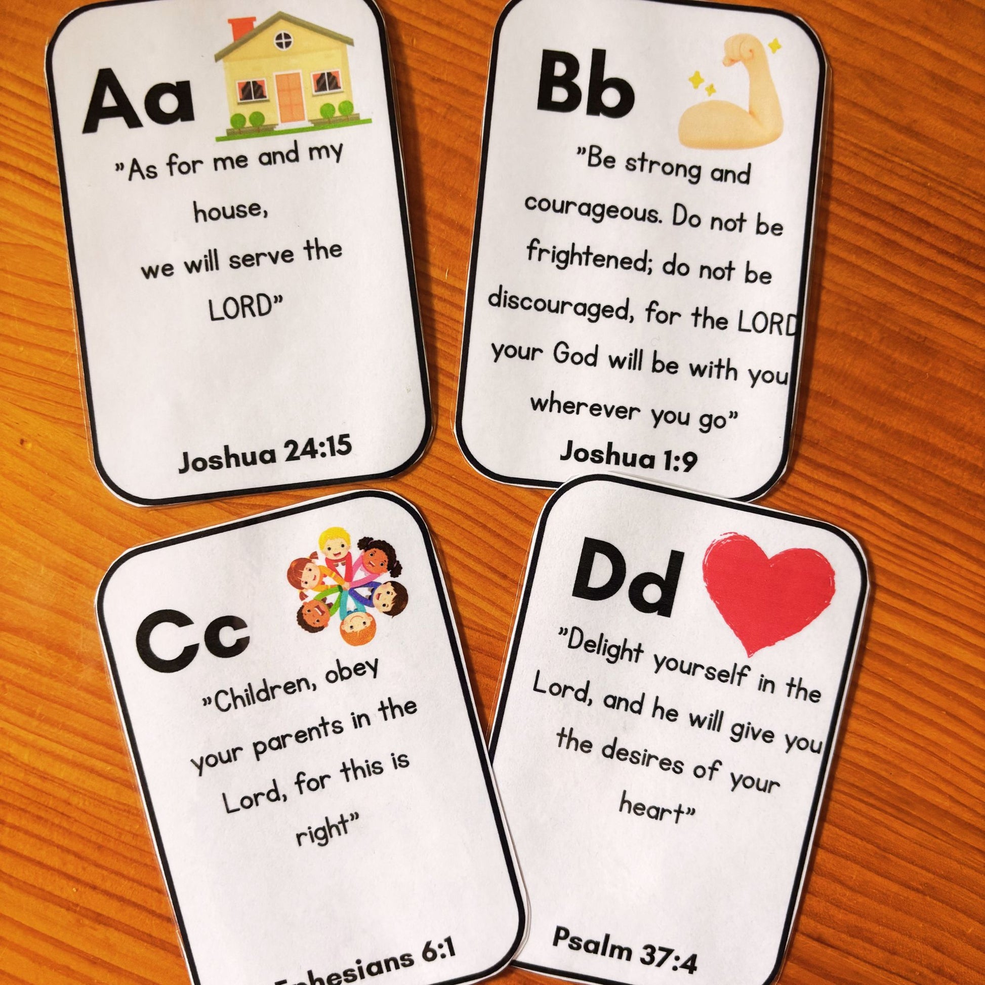 Alphabet Bible Verse Cards, letters A,B,C and D. 