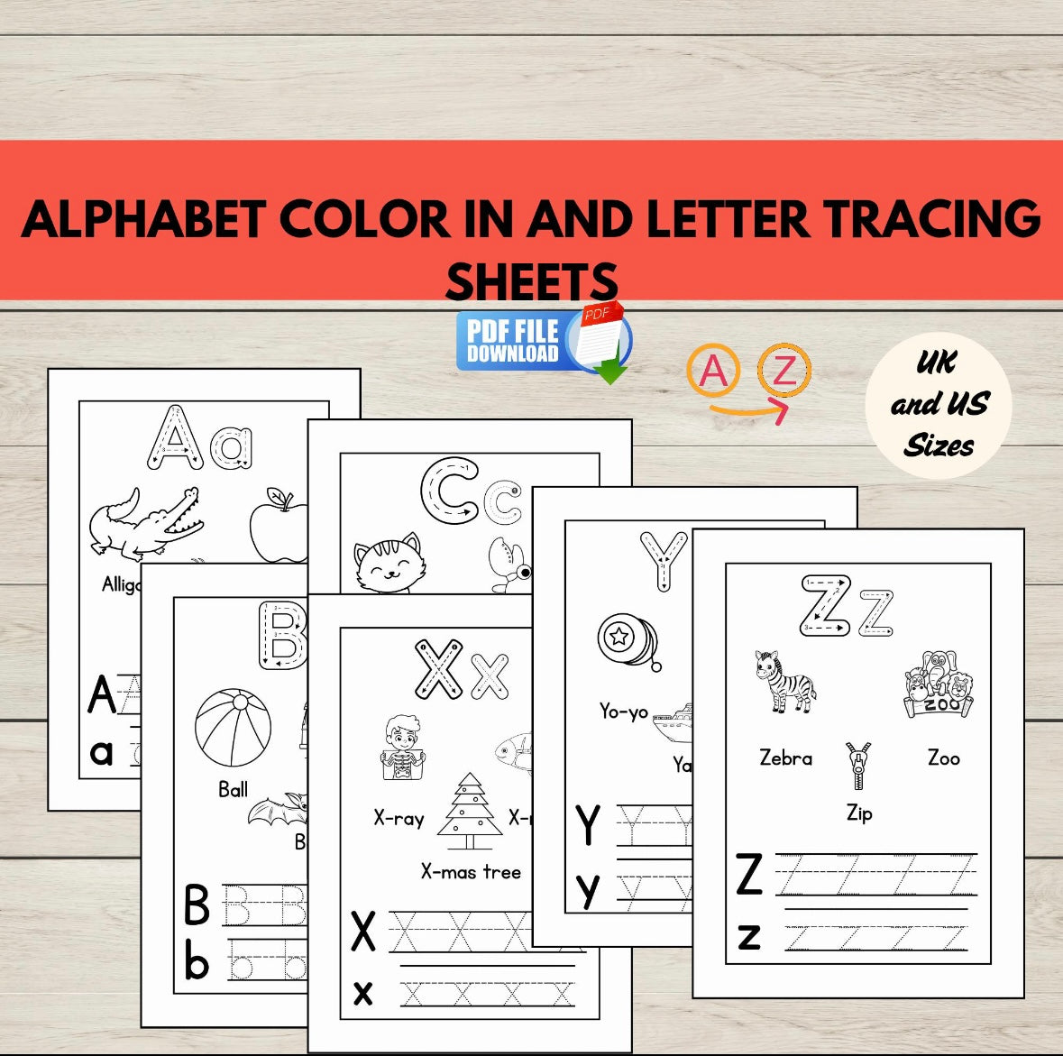 A set of free printable alphabet phonics and handwriting practice sheets. 