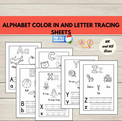 A set of free printable alphabet phonics and handwriting practice sheets. 
