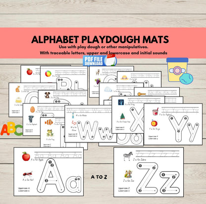 Printable alphabet mats for kids featuring uppercase and lowercase letters-perfect for letter recognition, tracing, and hands-on early literacy activities.
