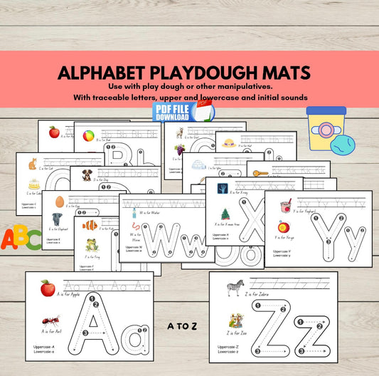 Printable alphabet mats for kids featuring uppercase and lowercase letters-perfect for letter recognition, tracing, and hands-on early literacy activities.