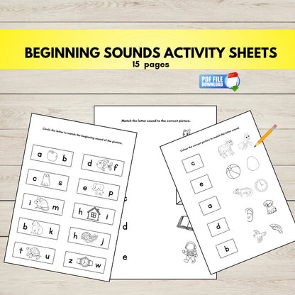 Printable beginning sounds worksheets for phonics centers and literacy stations.