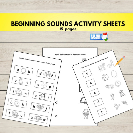 Printable beginning sounds worksheets for phonics centers and literacy stations.