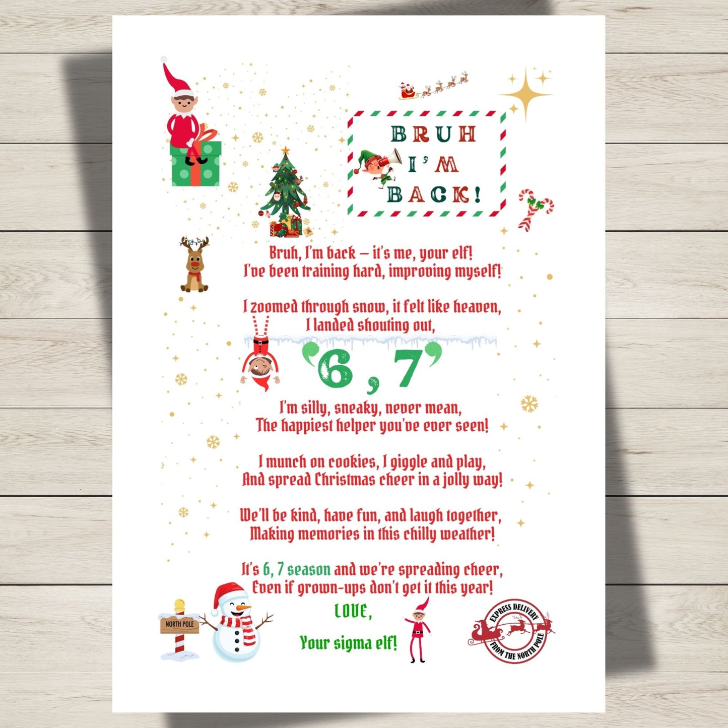 Elf 6,7 Return Letter poem and letter for kids. 