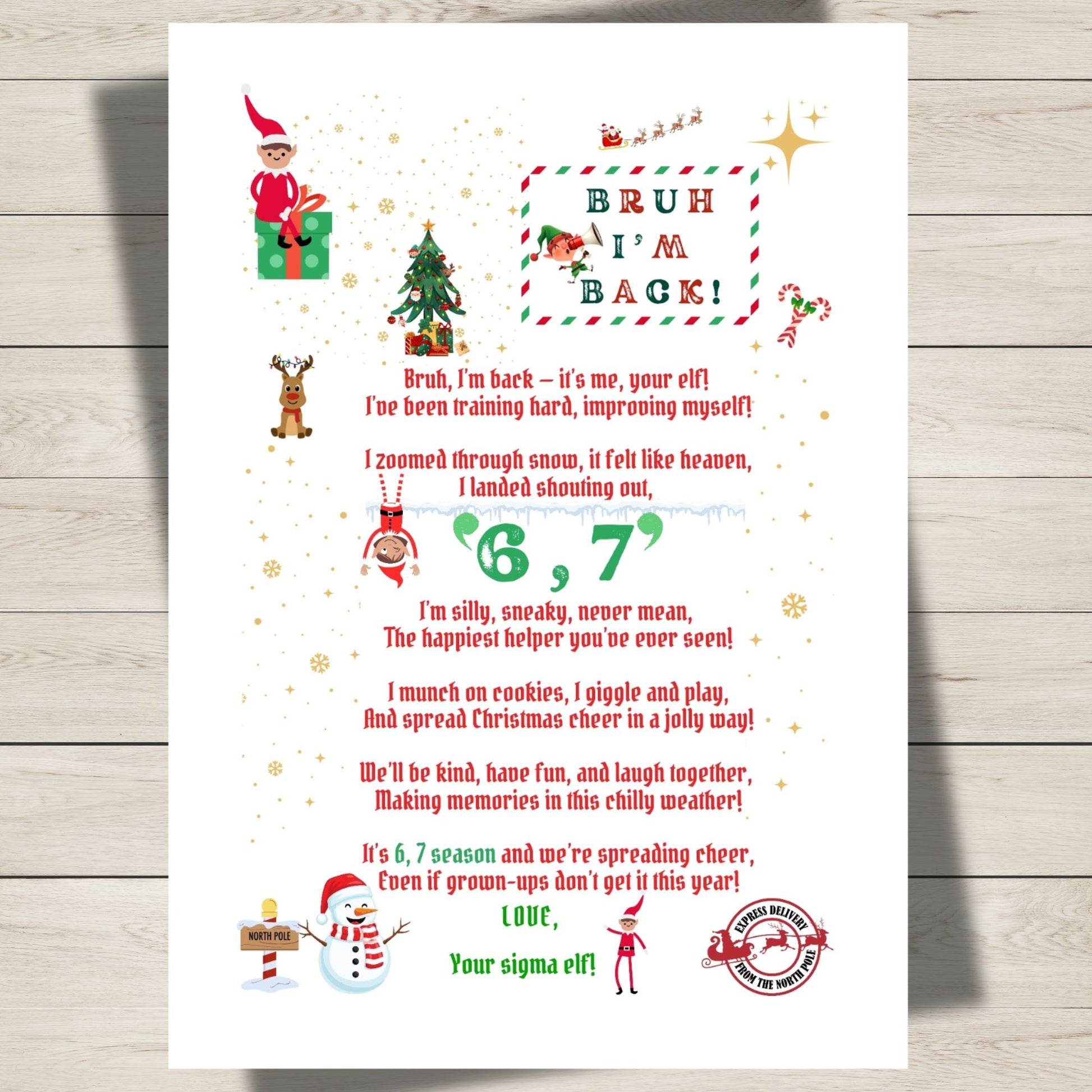 Elf 6,7 Return Letter poem and letter for kids. 