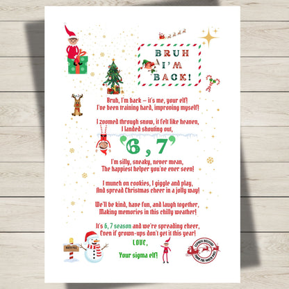Elf 6,7 Return Letter poem and letter for kids. 