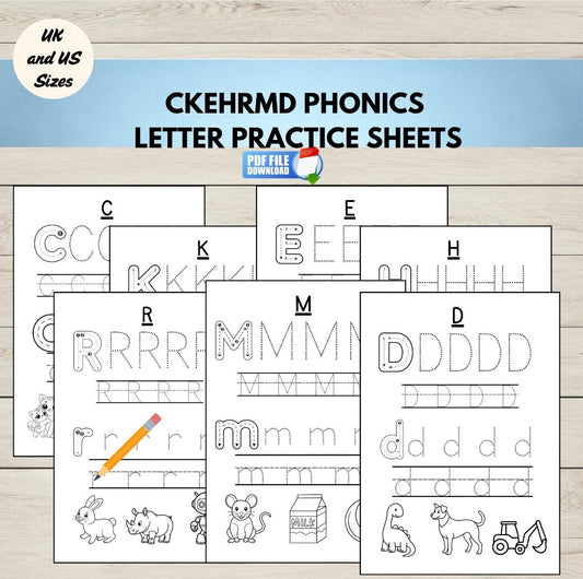 CKEHRMD letter sound practice worksheets for preschool and kindergarten phonics.