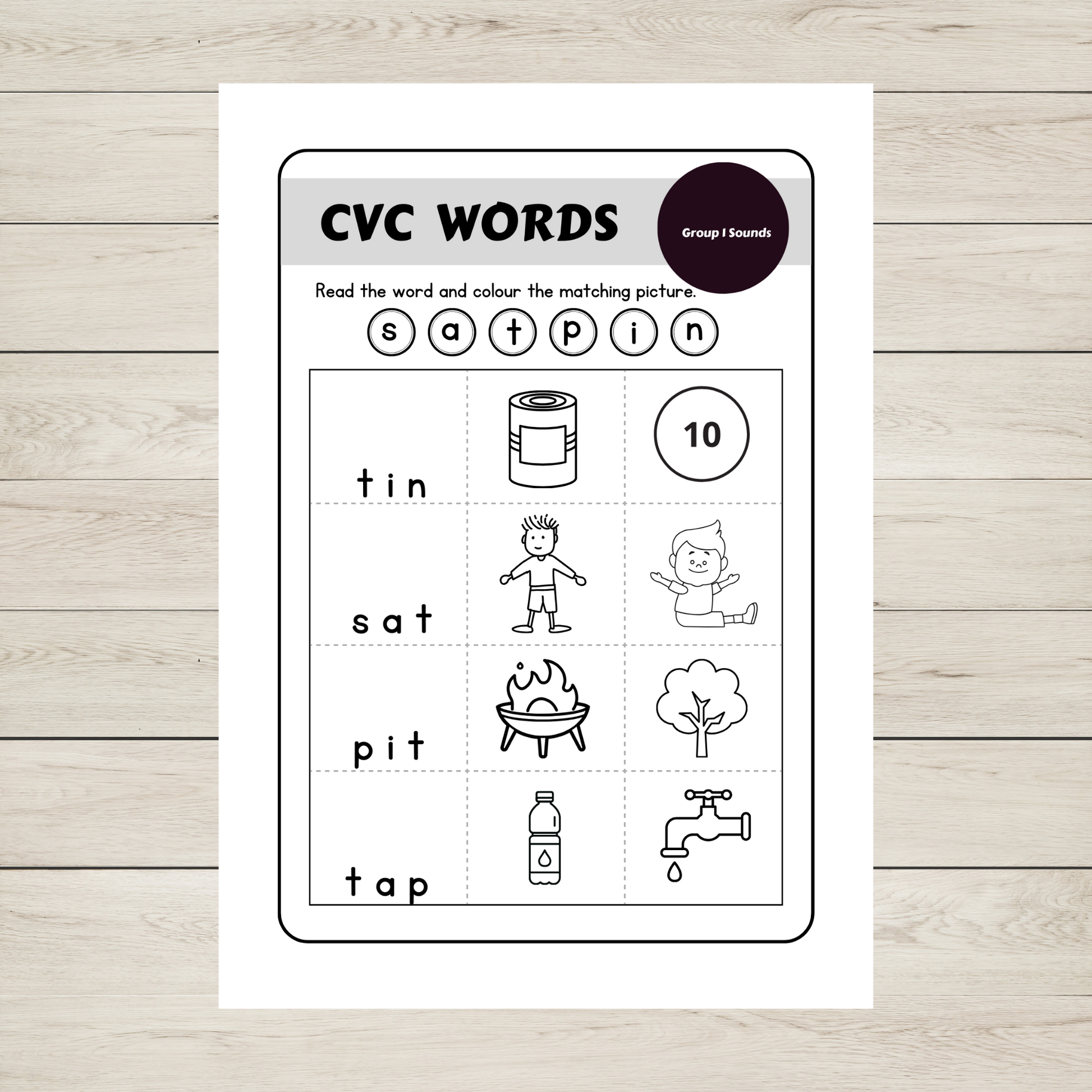 CVC Words Worksheets for SATPIN Sounds. 