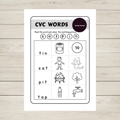 CVC Words Worksheets for SATPIN Sounds. 