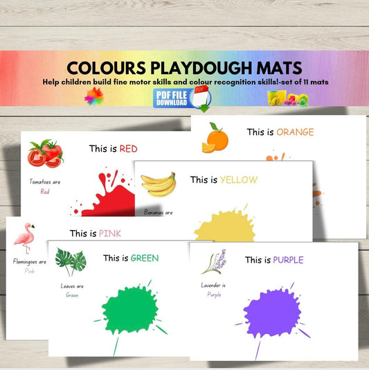 Printable colour play dough mats for kids with bright visuals-fun activity for teaching colour recognition and fine motor skills in early learners.
