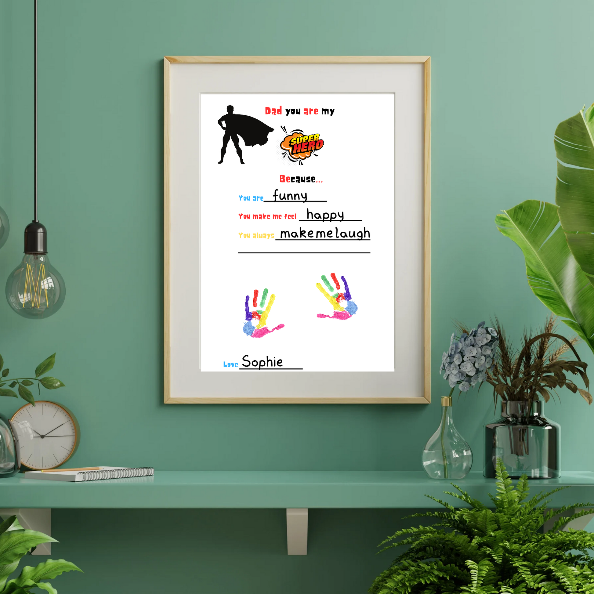 Dad you are my superhero framed print. Printable keepsake craft for kids.