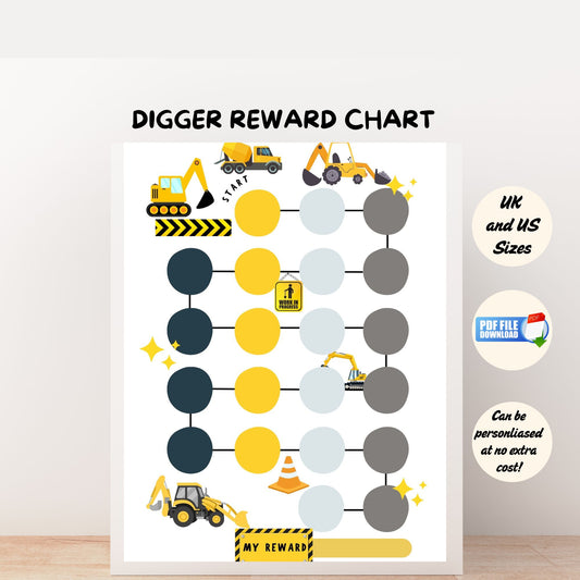 A printable reward chart with diggers theme.