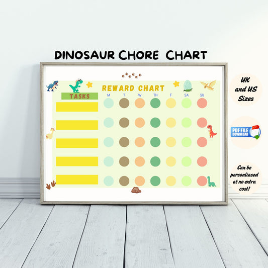 A printable dinosaur kids daily chore chart.