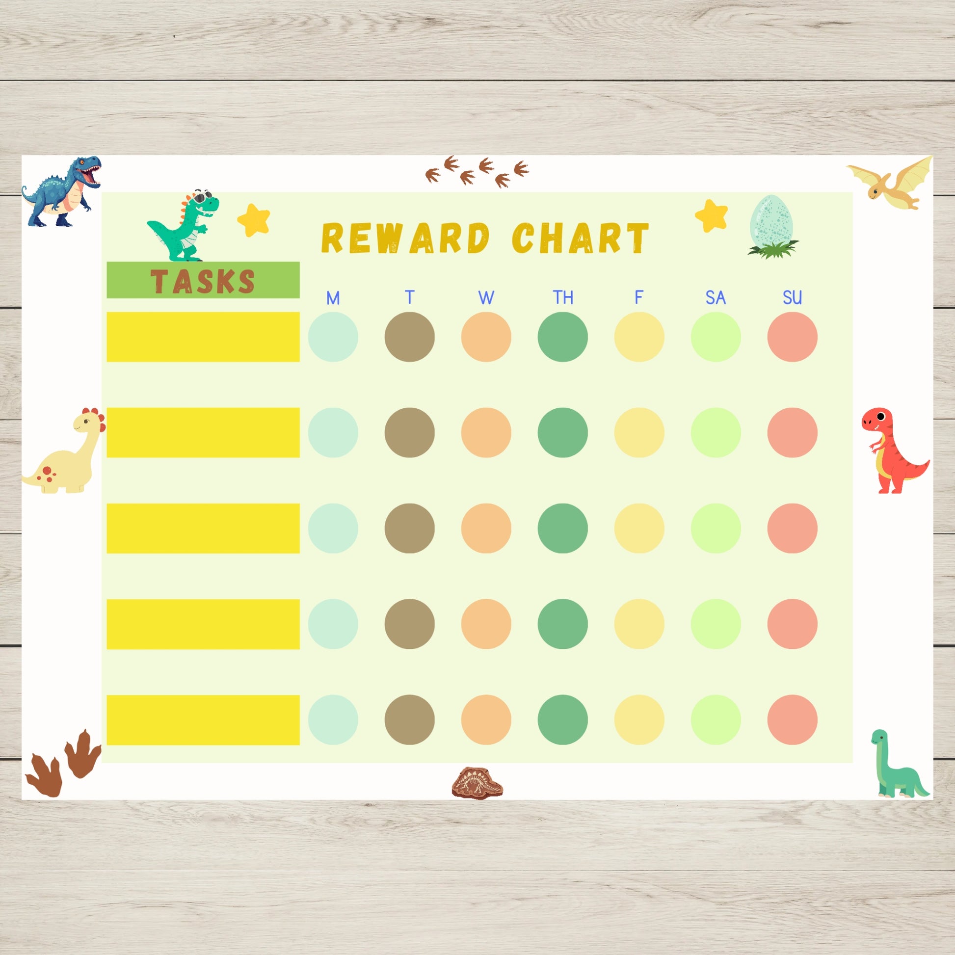 Colourful dinosaur task chart for kids-great for laminating and reuse.