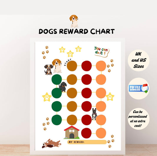 A cute dog themed reward chart printable for kids.
