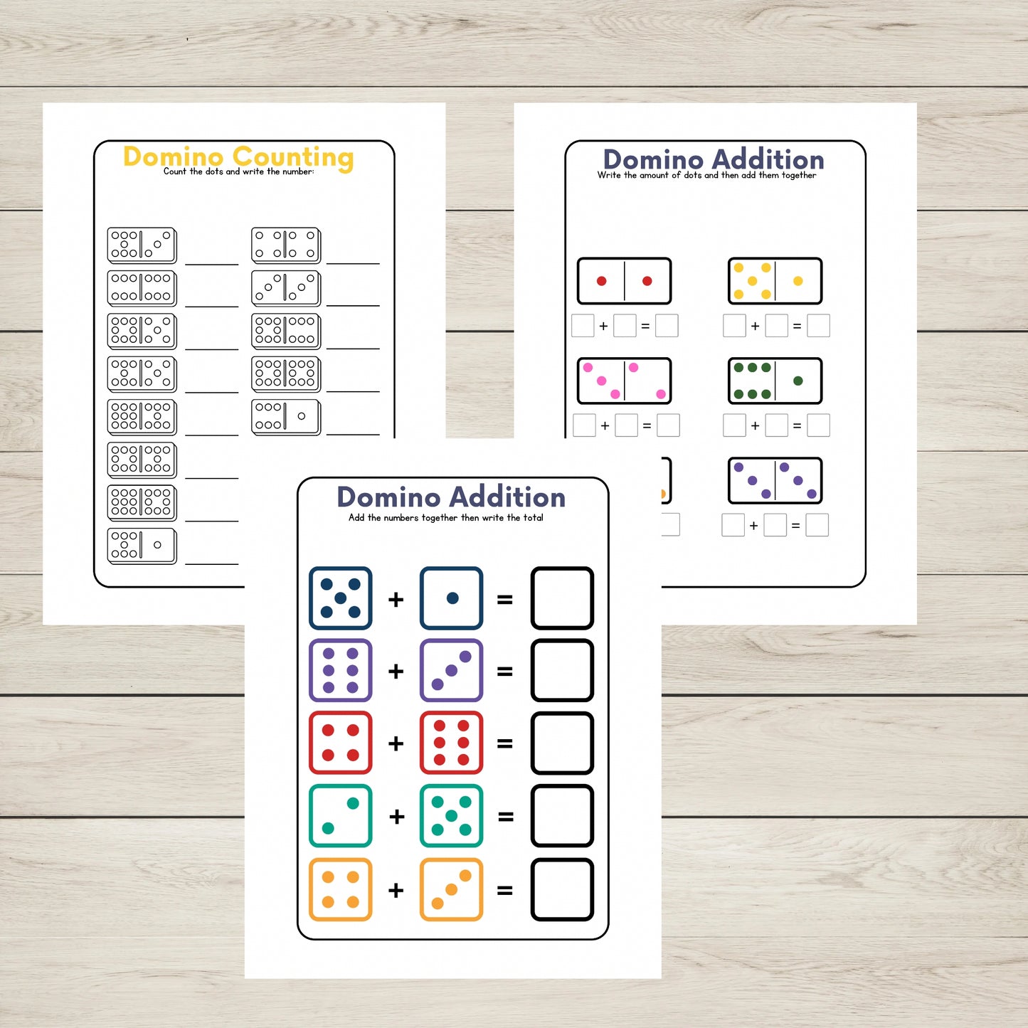 "Domino addition worksheets PDF."