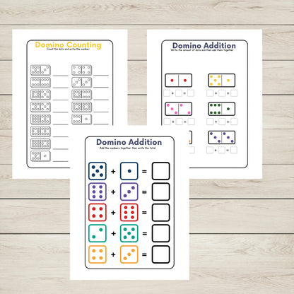 "Domino addition worksheets PDF."