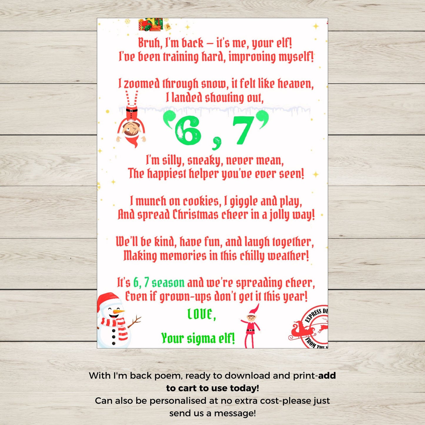 An image of an Elf 6,7 Return Letter poem.