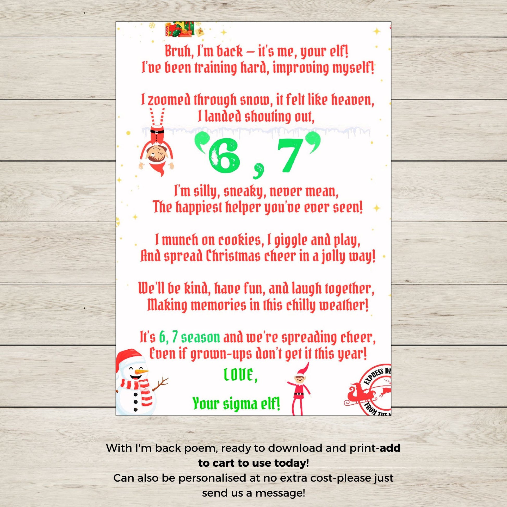 An image of an Elf 6,7 Return Letter poem.