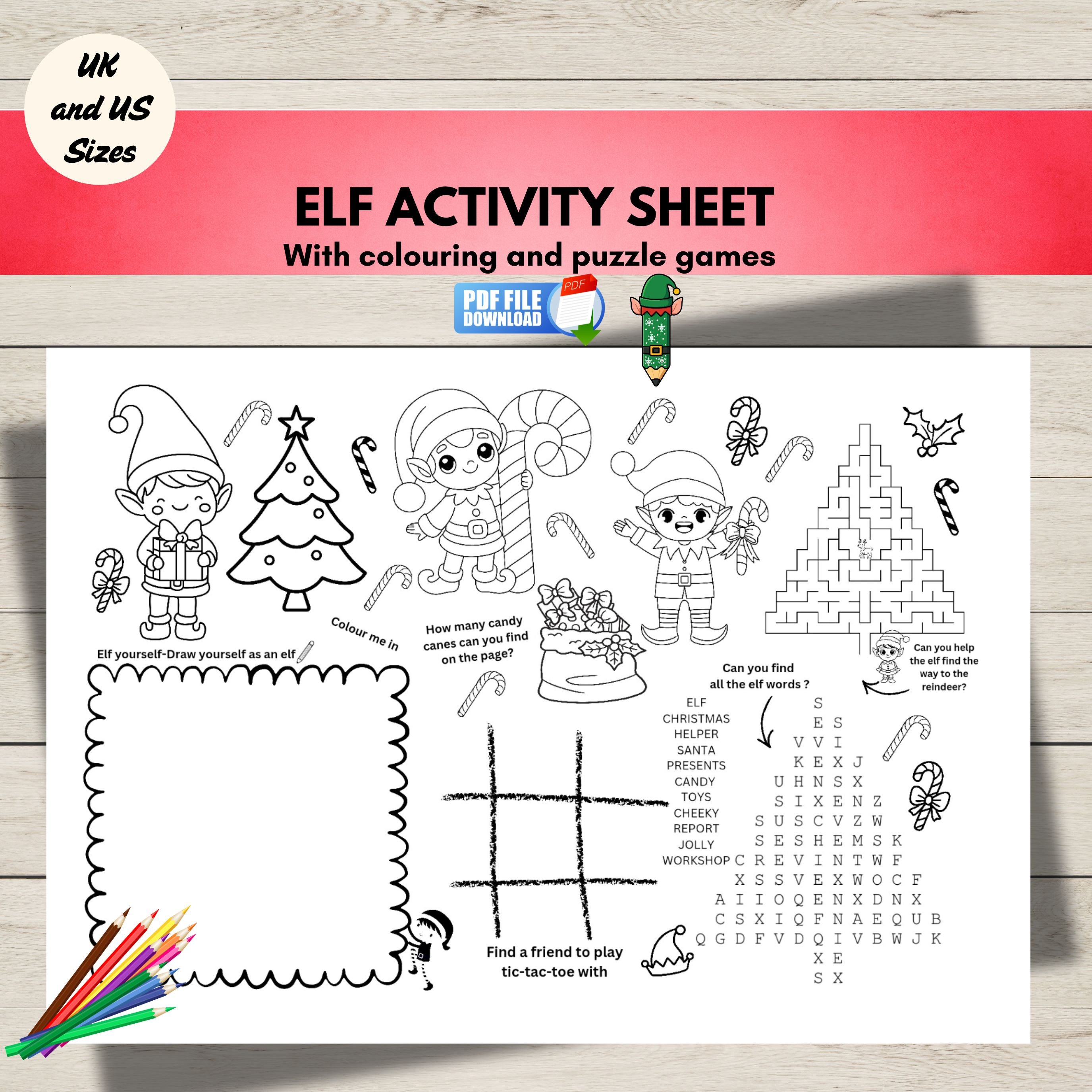 Elf Activity Sheet for Kids-Colouring and Puzzles – magicalminikids