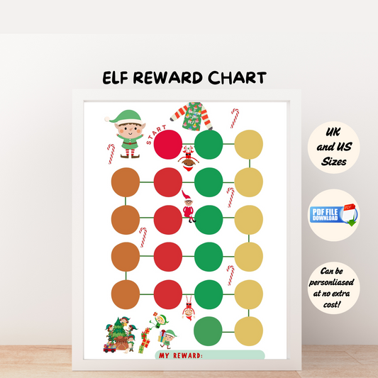 A printable kids reward chart with Elf theme.