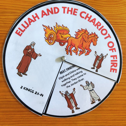A printed Elijah and the Chariot of Fire Story Wheel Craft in Colour.