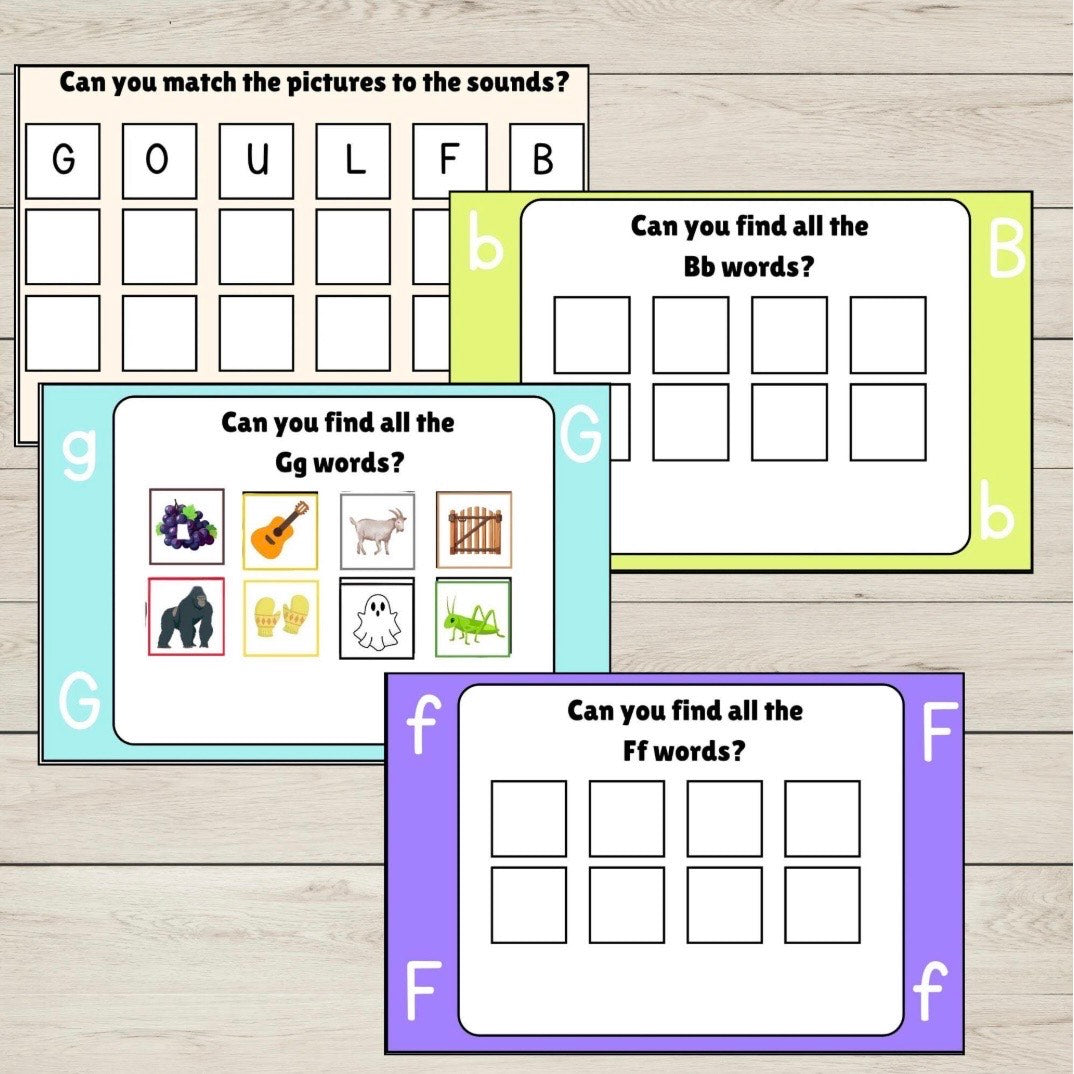 GOULFB phonics letter sound cards with matching picture cards.