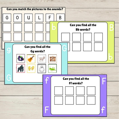 GOULFB phonics letter sound cards with matching picture cards.