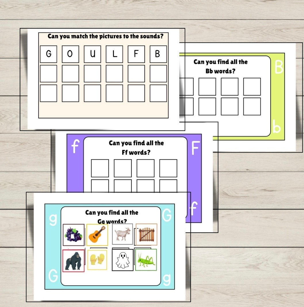 GOULFB initial sounds phonics board printable literacy activity.