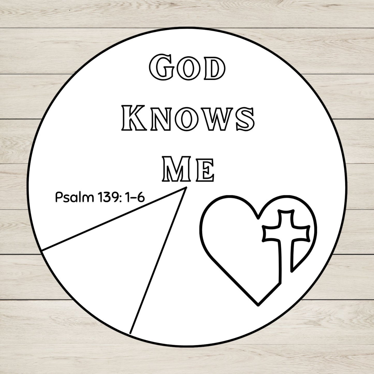 A circular black-and-white wheel craft for kids featuring God Knows Me. 