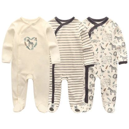 "A pack of 3 baby unisex organic cotton white blue zebra elephant bodysuits." 