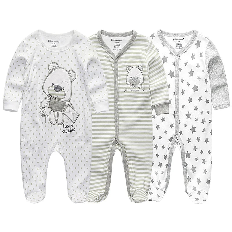 "A pack of 3 baby unisex organic cotton bear bodysuits." 