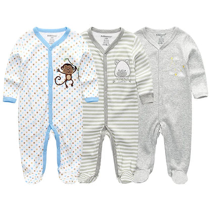 "A pack of 3 baby unisex organic cotton animal bodysuits."  