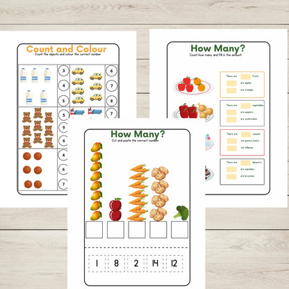 "Printable counting practice worksheets."