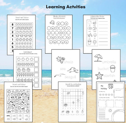 "Learning activities from a printable summer activity book."