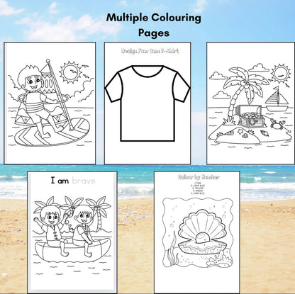 "Colouring pages from a printable summer activity colouring book."